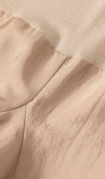 Turtleneck Long Sleeve Satin Maxi Dress In Beige
