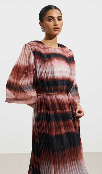 Pleated Tie Dyed Georgette Midi Dress