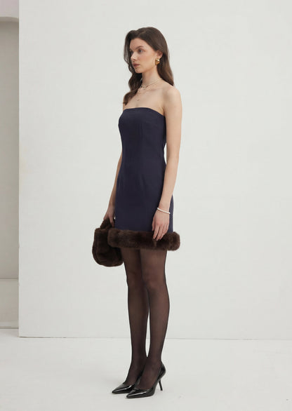 Fur Trim Jacket & Sleeveless Mini Dress Set