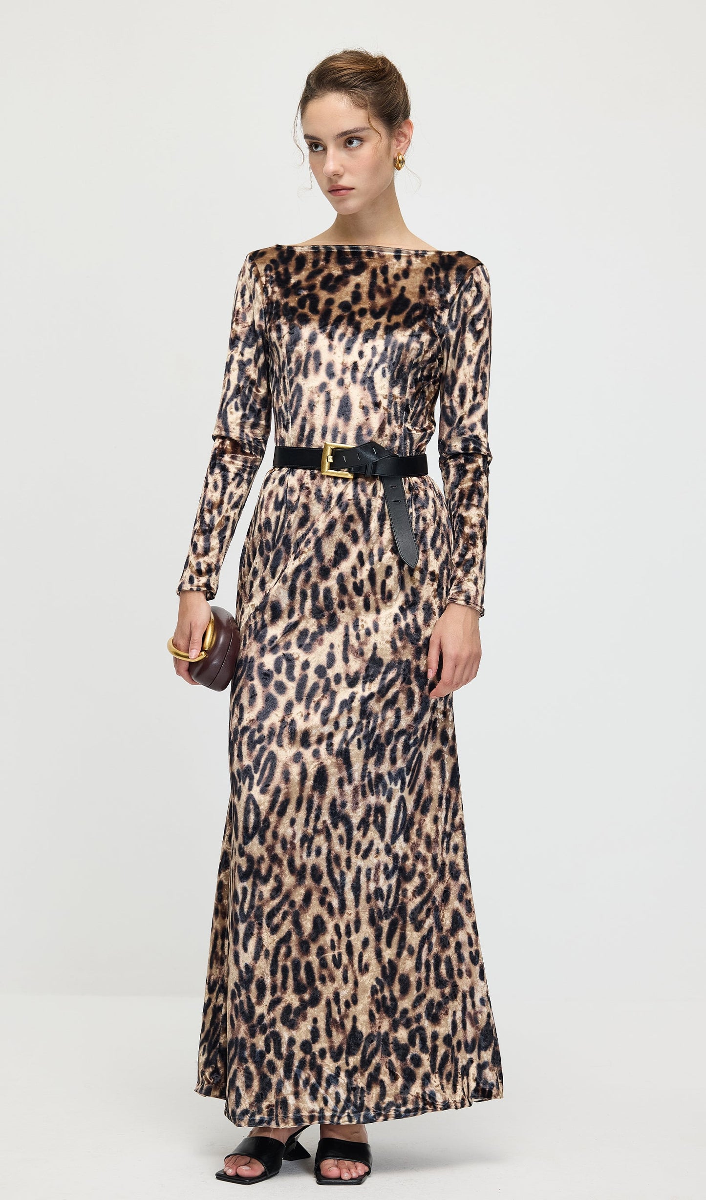Leopard Printed Velvet Maxi Dress