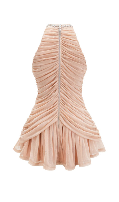 Embellished Ruched Mini Dress