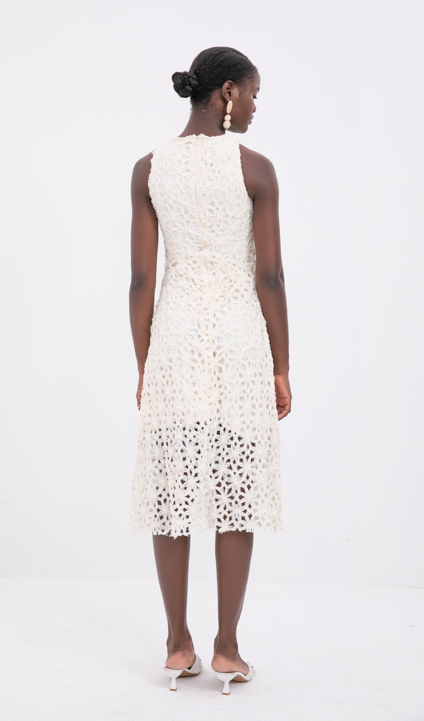 Trendy Sleeveless Texture Hollow Midi Dress