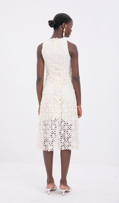 Trendy Sleeveless Texture Hollow Midi Dress