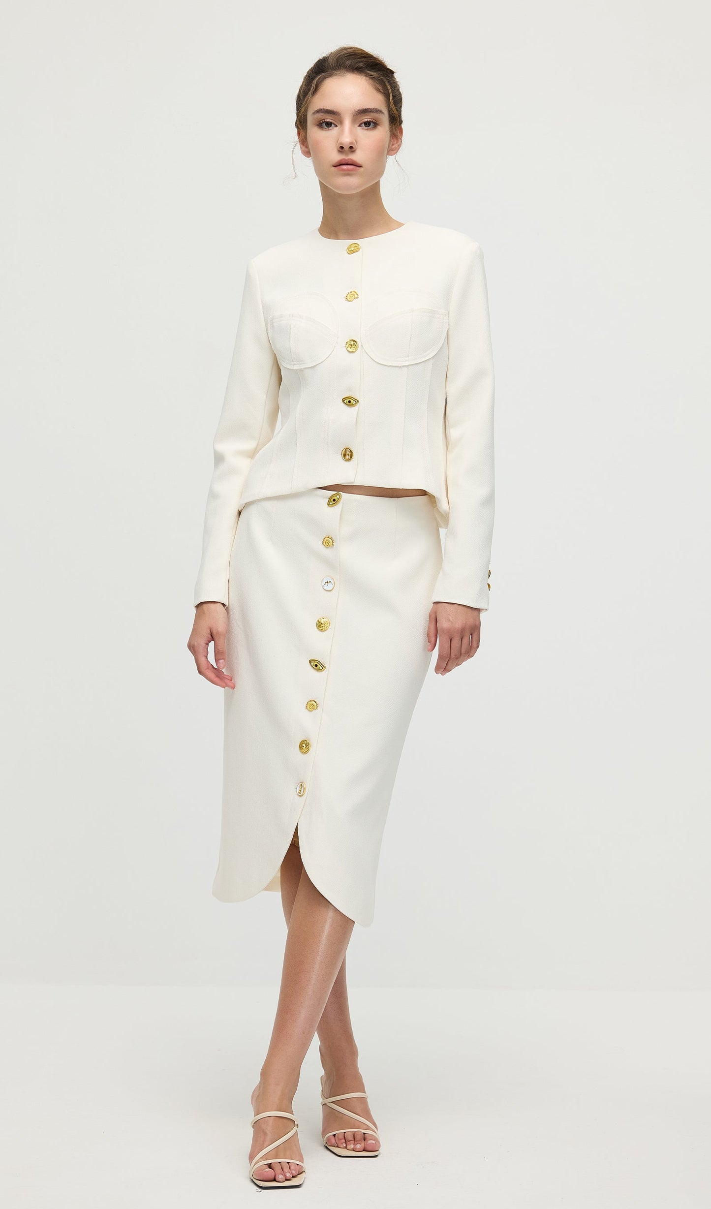 Long Sleeved Back Tie Two-Piece Set In White