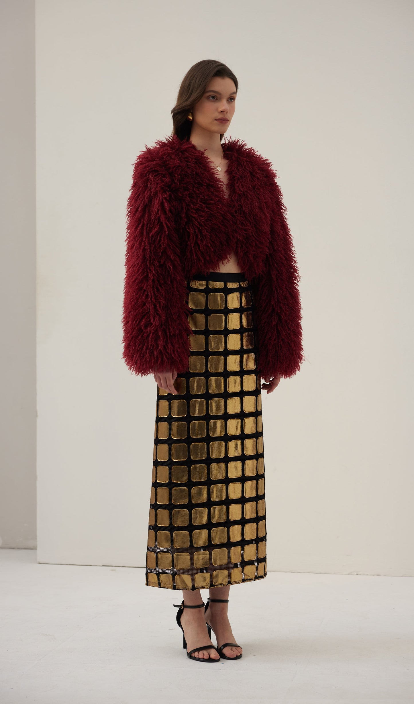 Faux Fur Jacket In Burgundy Coat