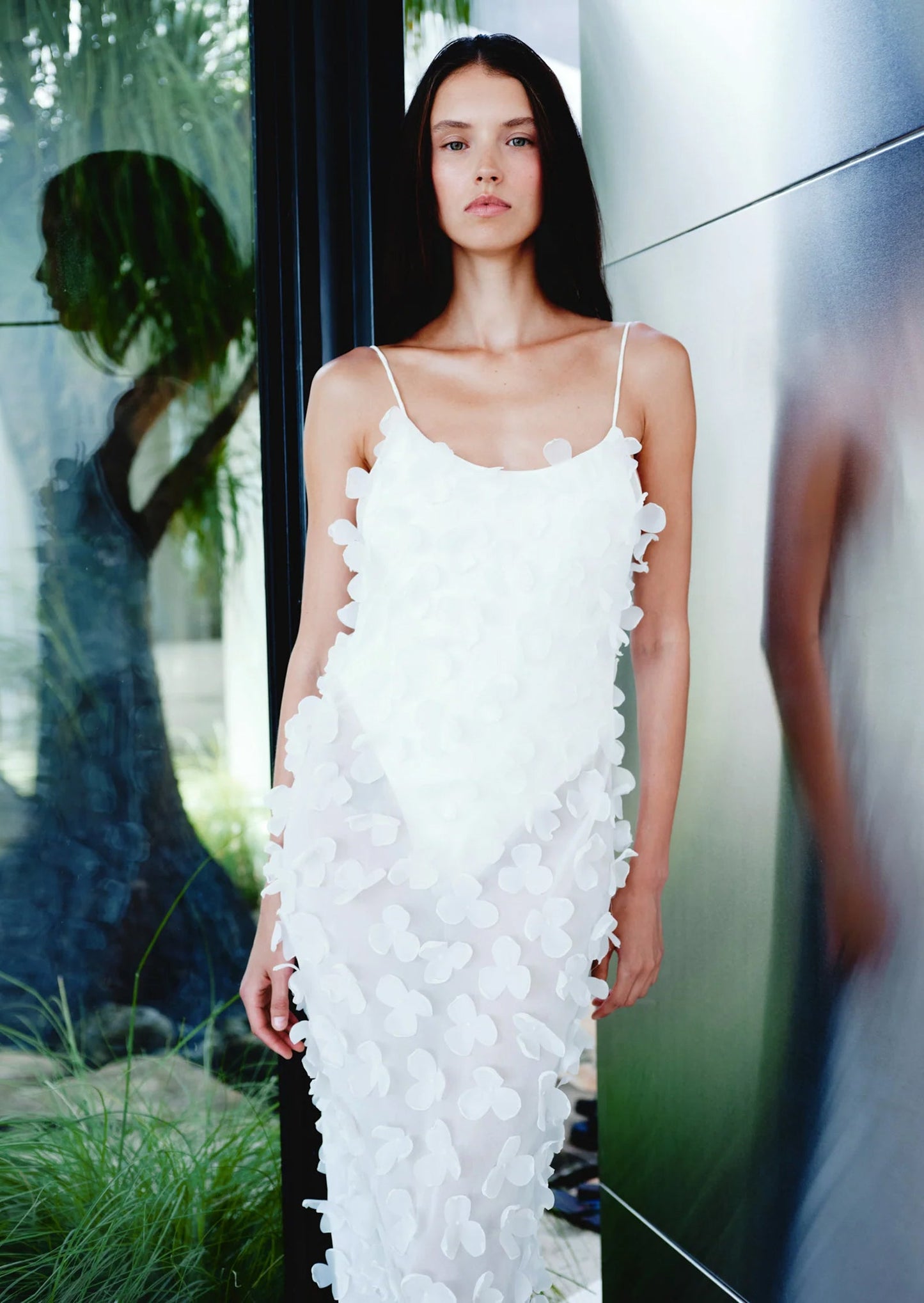 Anna Floral Chiffon Maxi Dress In White