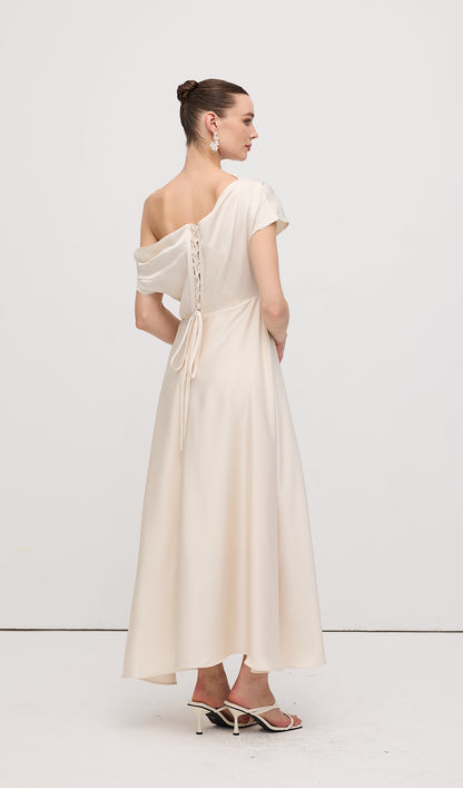 Asymmetry Satin Lace Up Maxi Dress