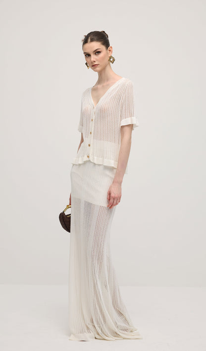 Openwork Jersey Maxi Skirt Sets In White