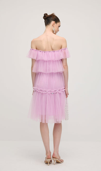 A Line Off Shoulder Layered Midi Dress