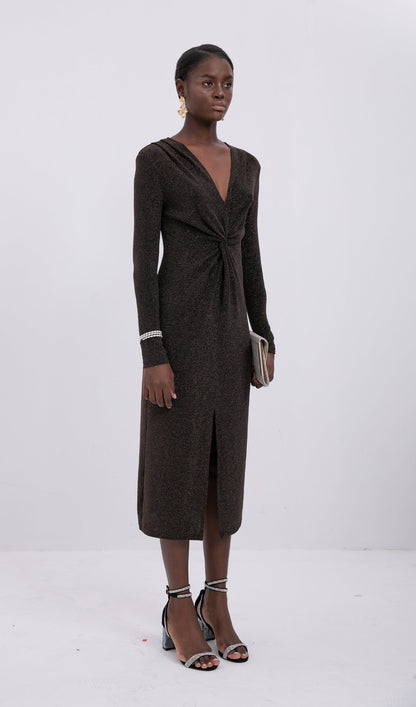 Trendy Sparkle Knit Twist-Front Midi Dress