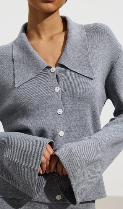 Oversized Collar Knit Top & Midi Skirt Set