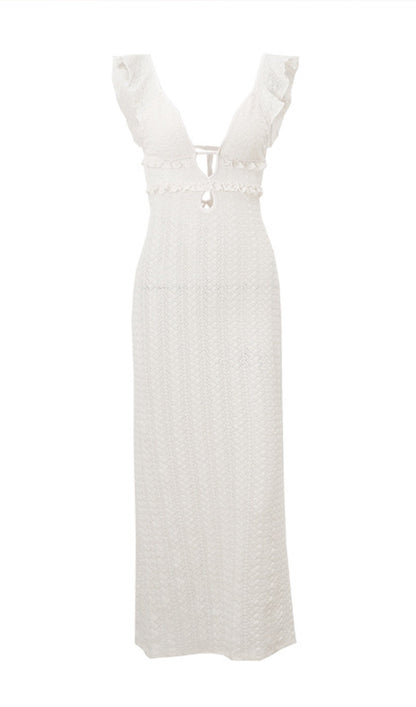 Ruffle Backless Knit Midi Dress