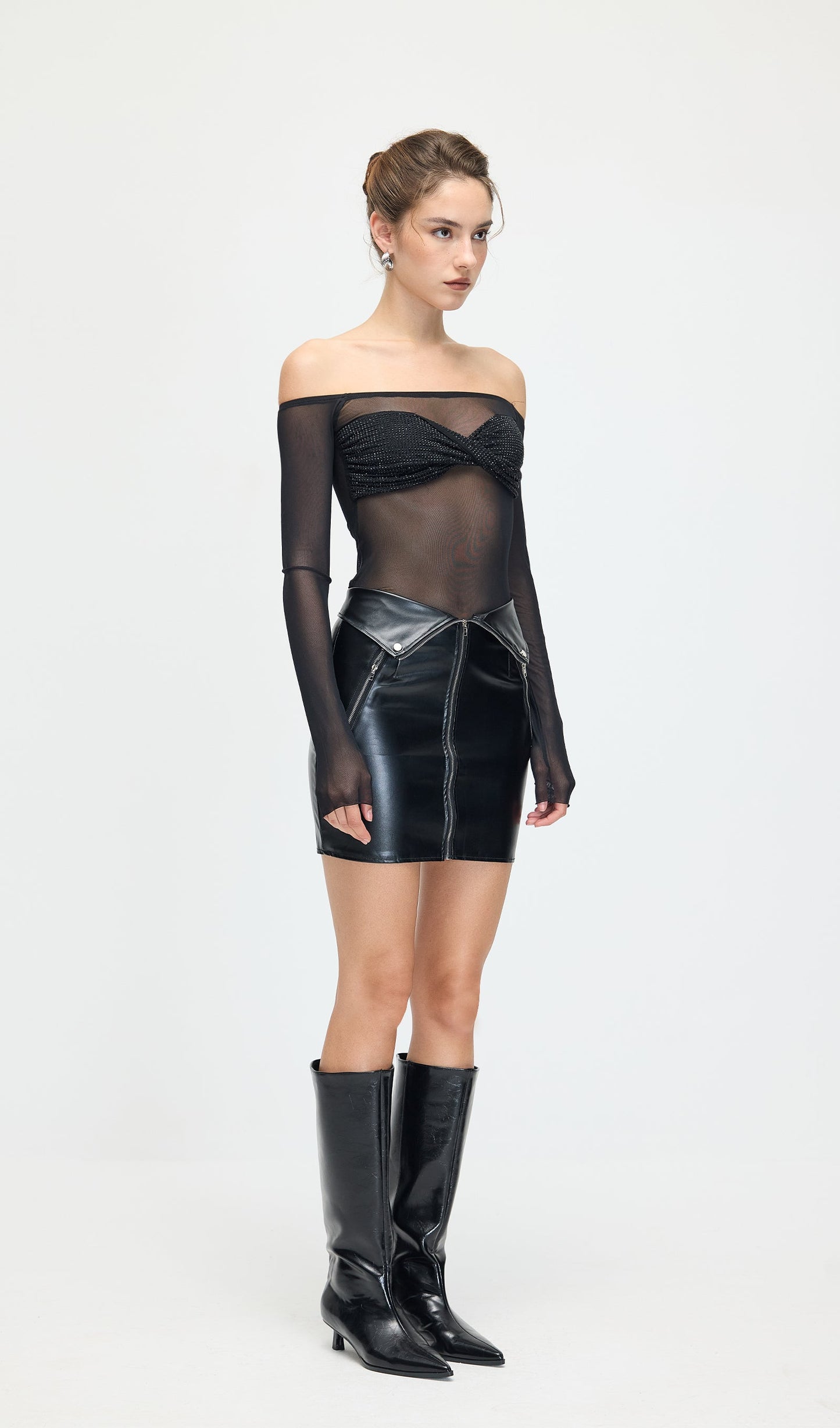 High Waist Leather Mini Skirt