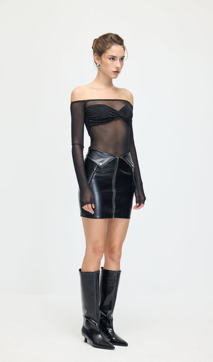 High Waist Leather Mini Skirt