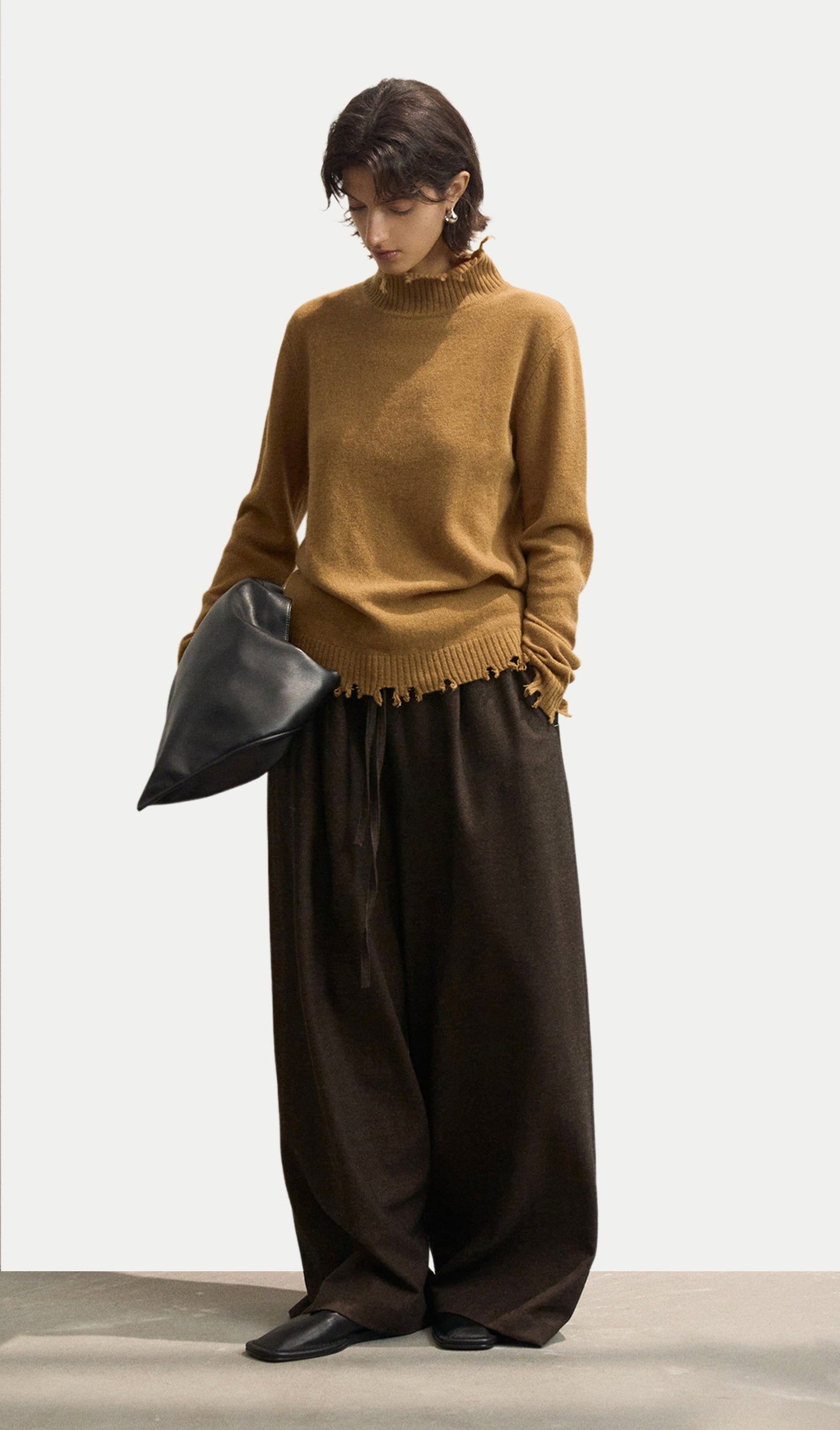Wool Turtleneck Knit Top In Amber