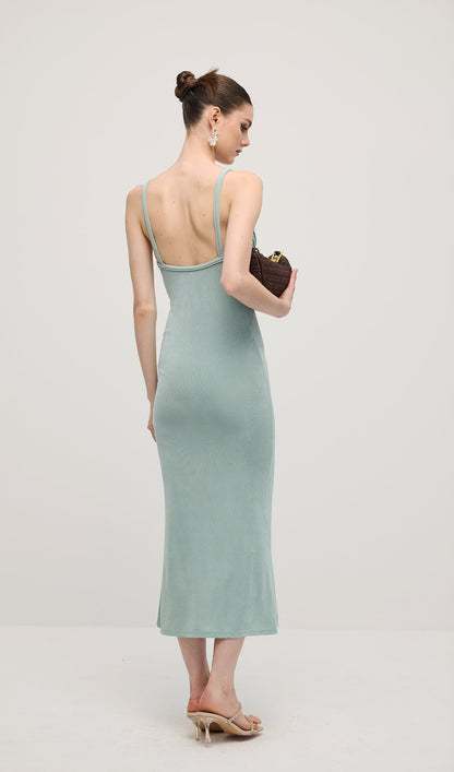 Solid Ruched Sleeveless Midi Dress