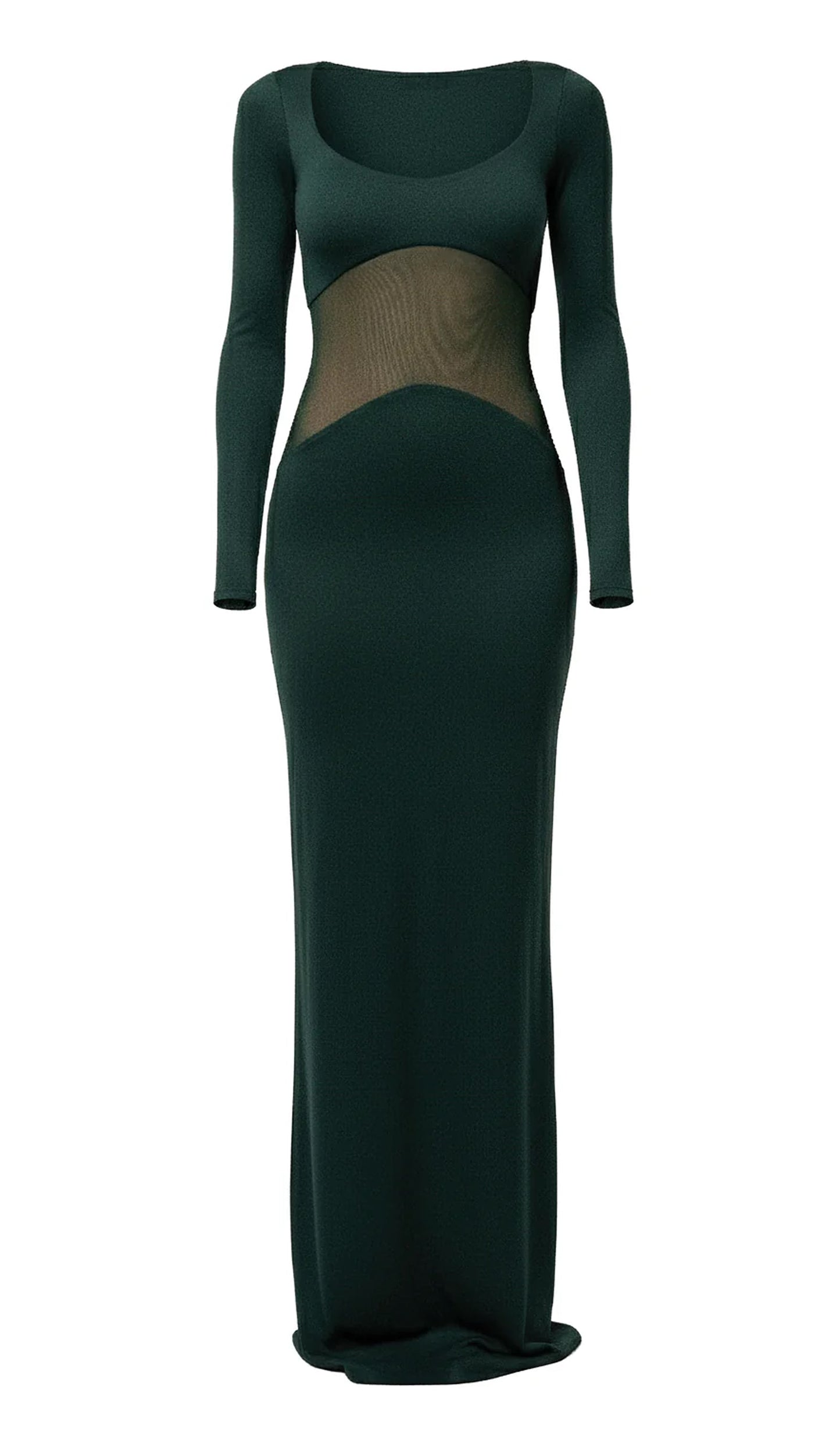 Solid Sheer Knit Curve Maxi Dress In Green
