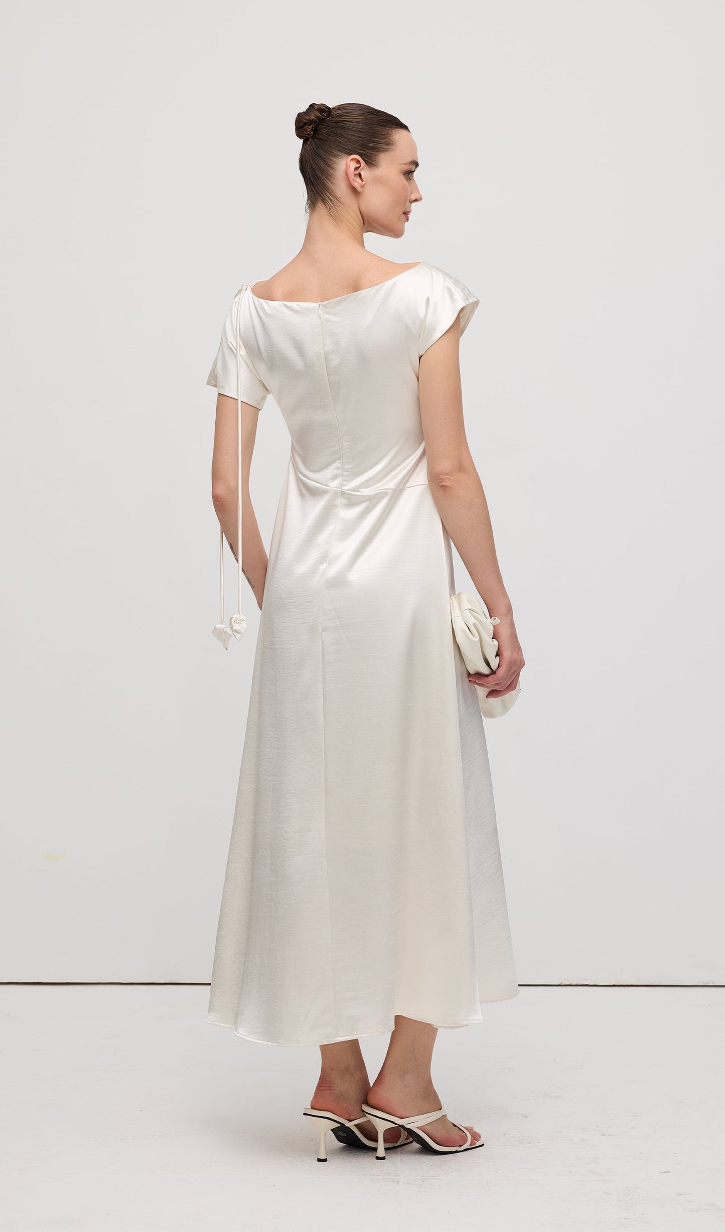 Asymmetric Short sleeve Satin Midi Dress