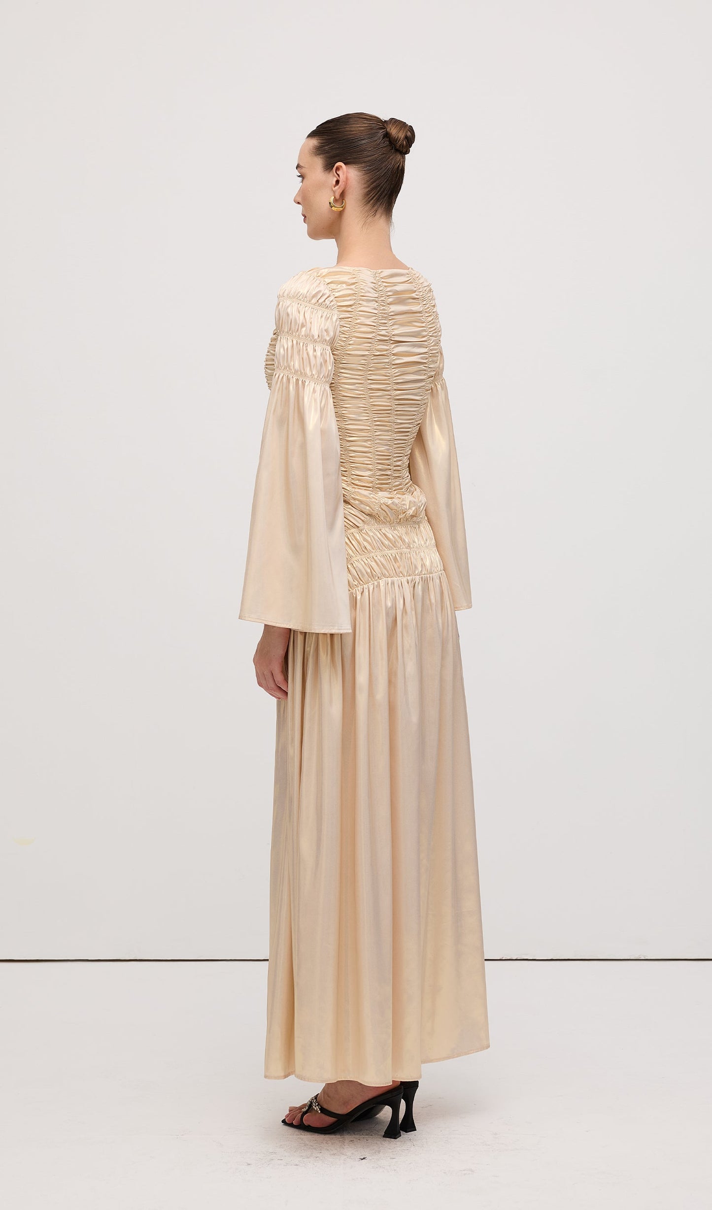 Metallic Elasticated Gathers Maxi Dress In Solid