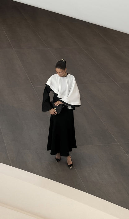 Contrasting Cape Maxi Dress