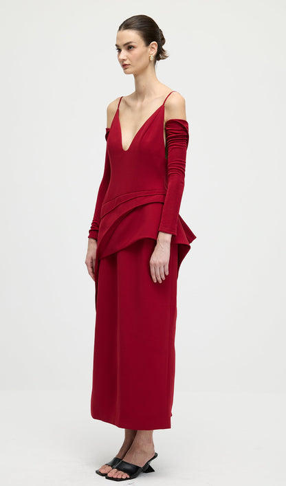 A Line Maxi Dress With V Neckline In Red
