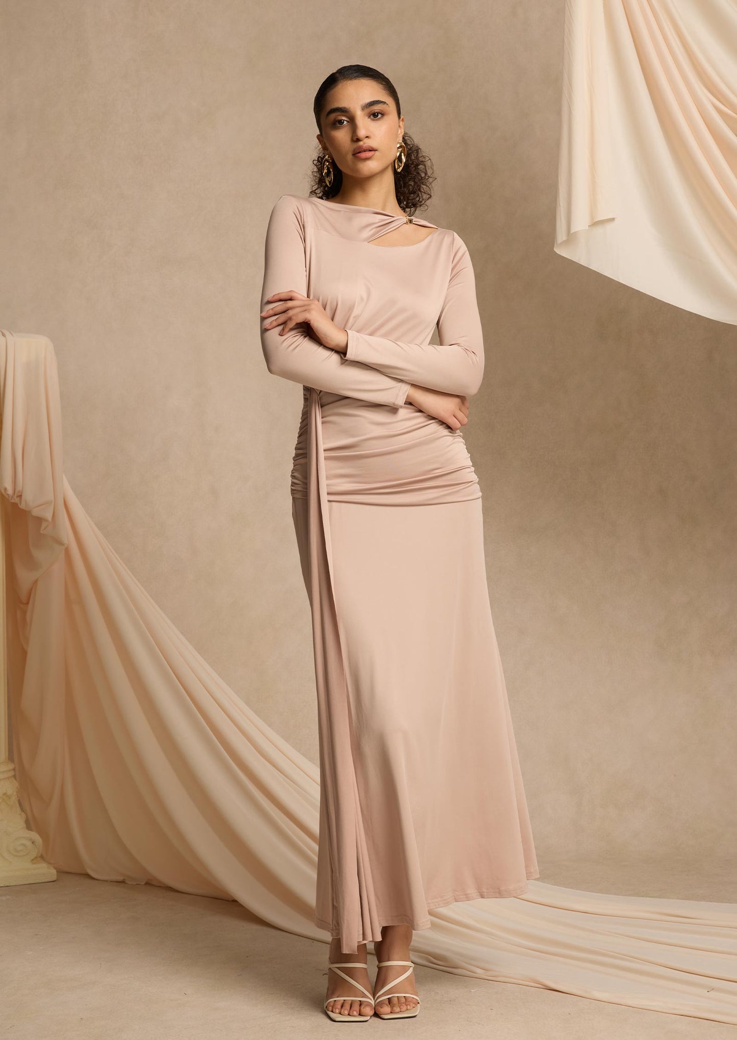 Layali Rose Maxi Dress With Metallic Decoration