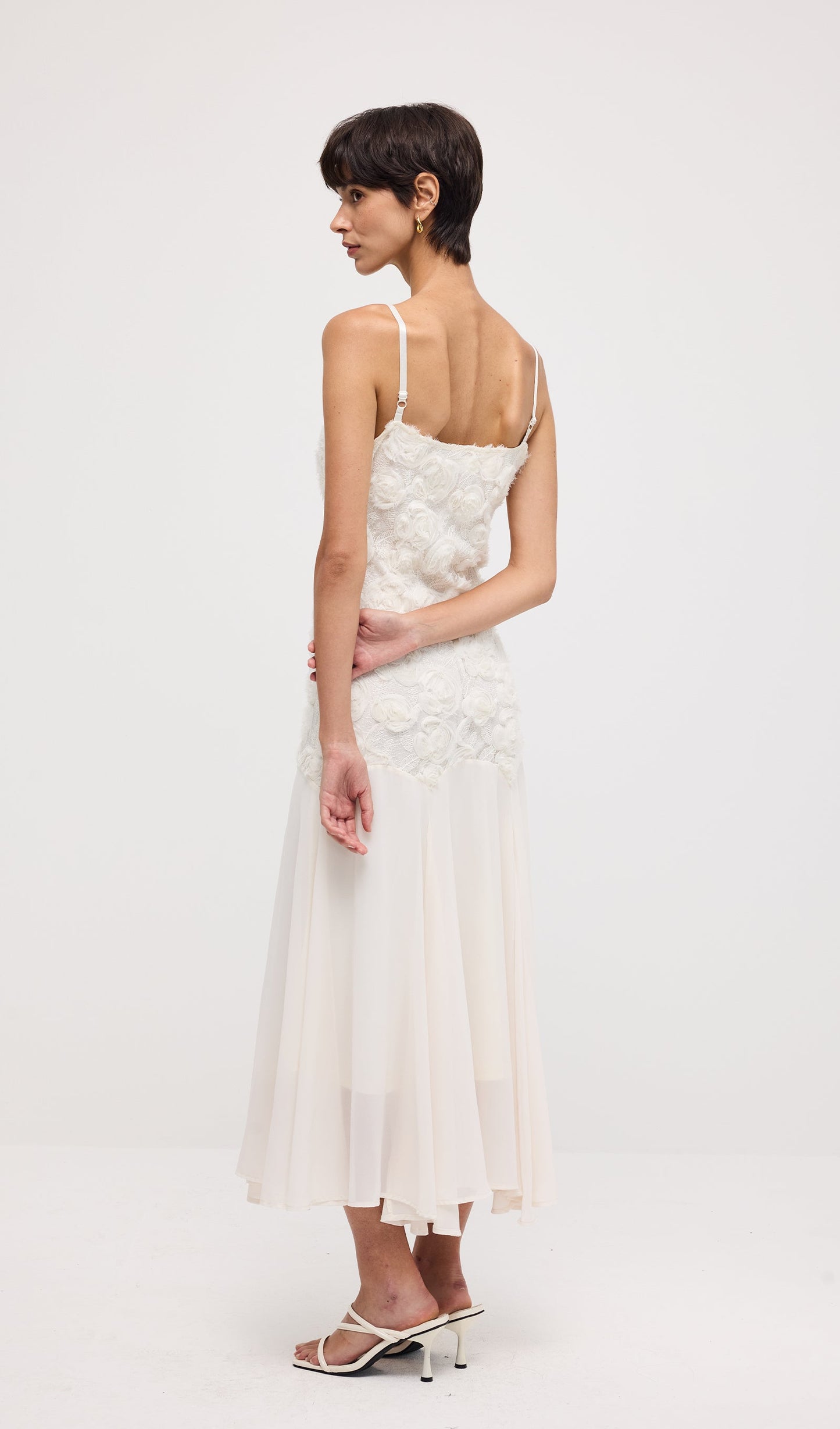 Floral Embroidered Pleated Hem Midi Dress