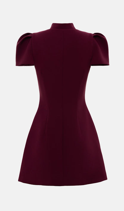 Mini Fitted Dress With Large Buttons In Claret