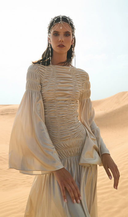 Metallic Elasticated Gathers Maxi Dress
