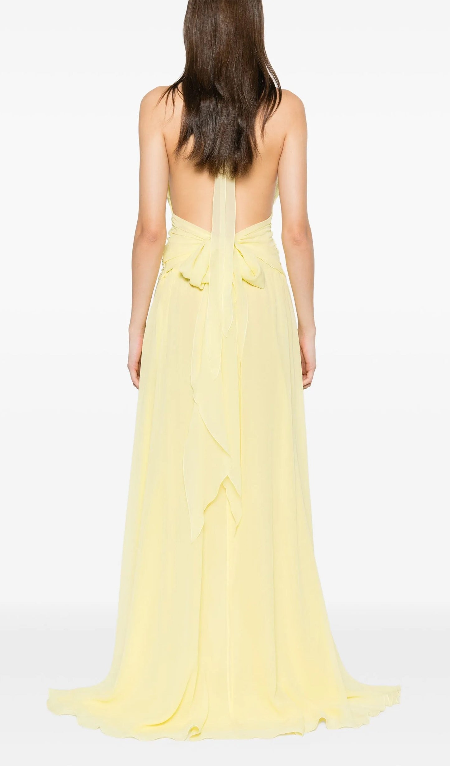 Halter Ruffles Rose Decoration Maxi Dress