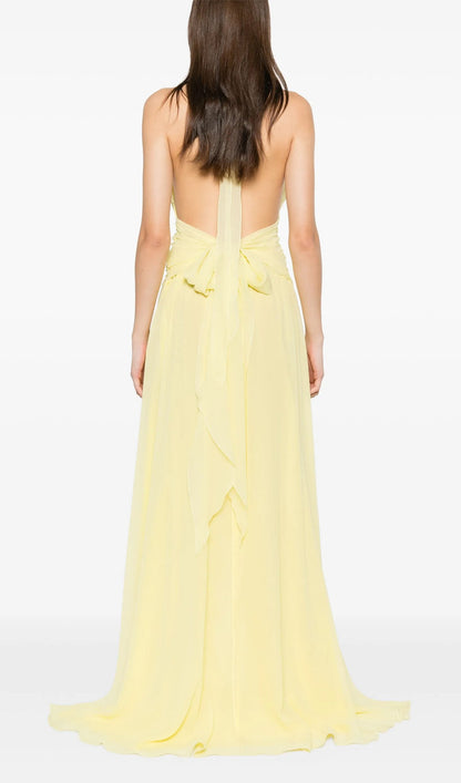 Halter Ruffles Rose Decoration Maxi Dress
