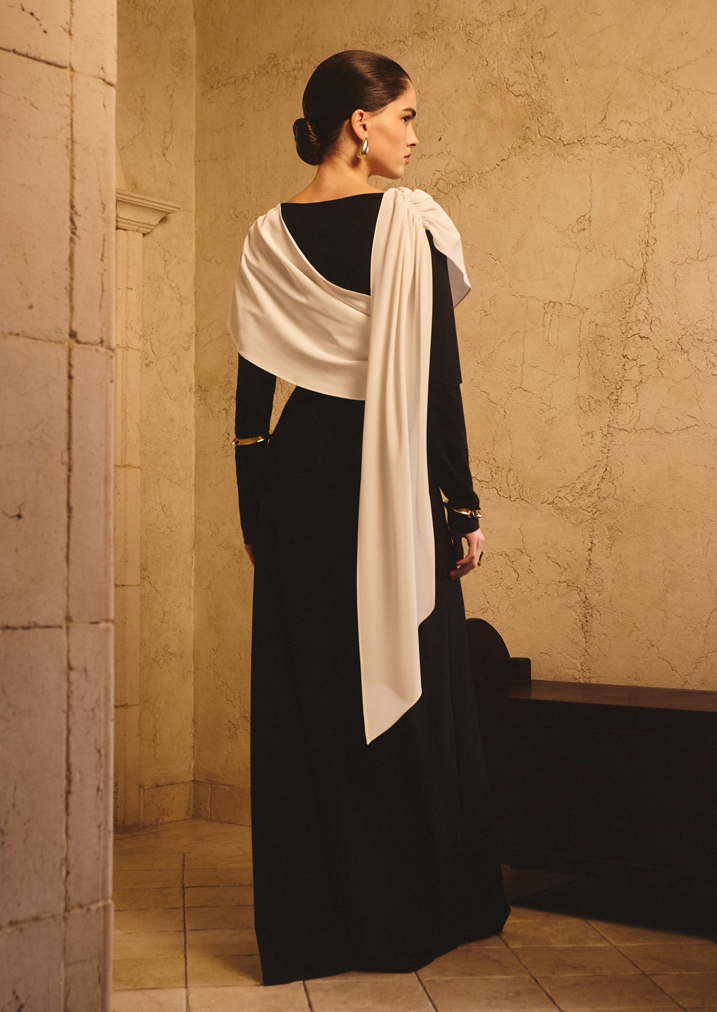 Maxi Dress With Contrasting Draped Shoulders