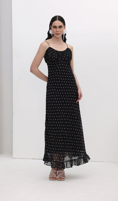 Polka Dot Chiffon Slip Midi Dress