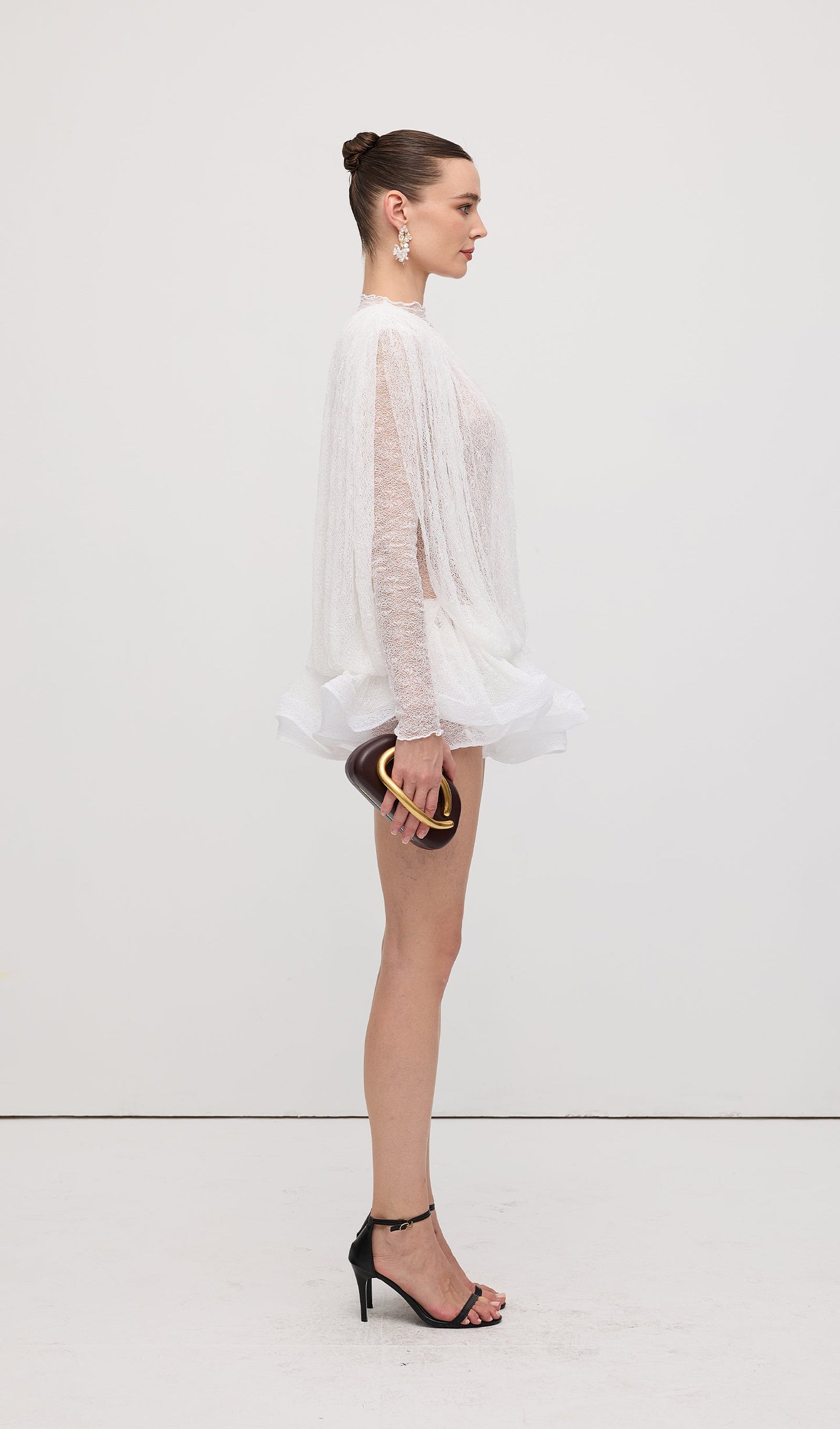 Lace Semi Sheer Ruffled Mini Dress