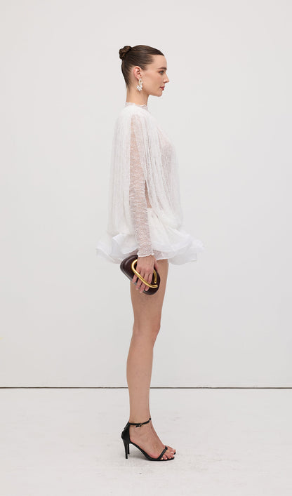 Lace Semi Sheer Ruffled Mini Dress