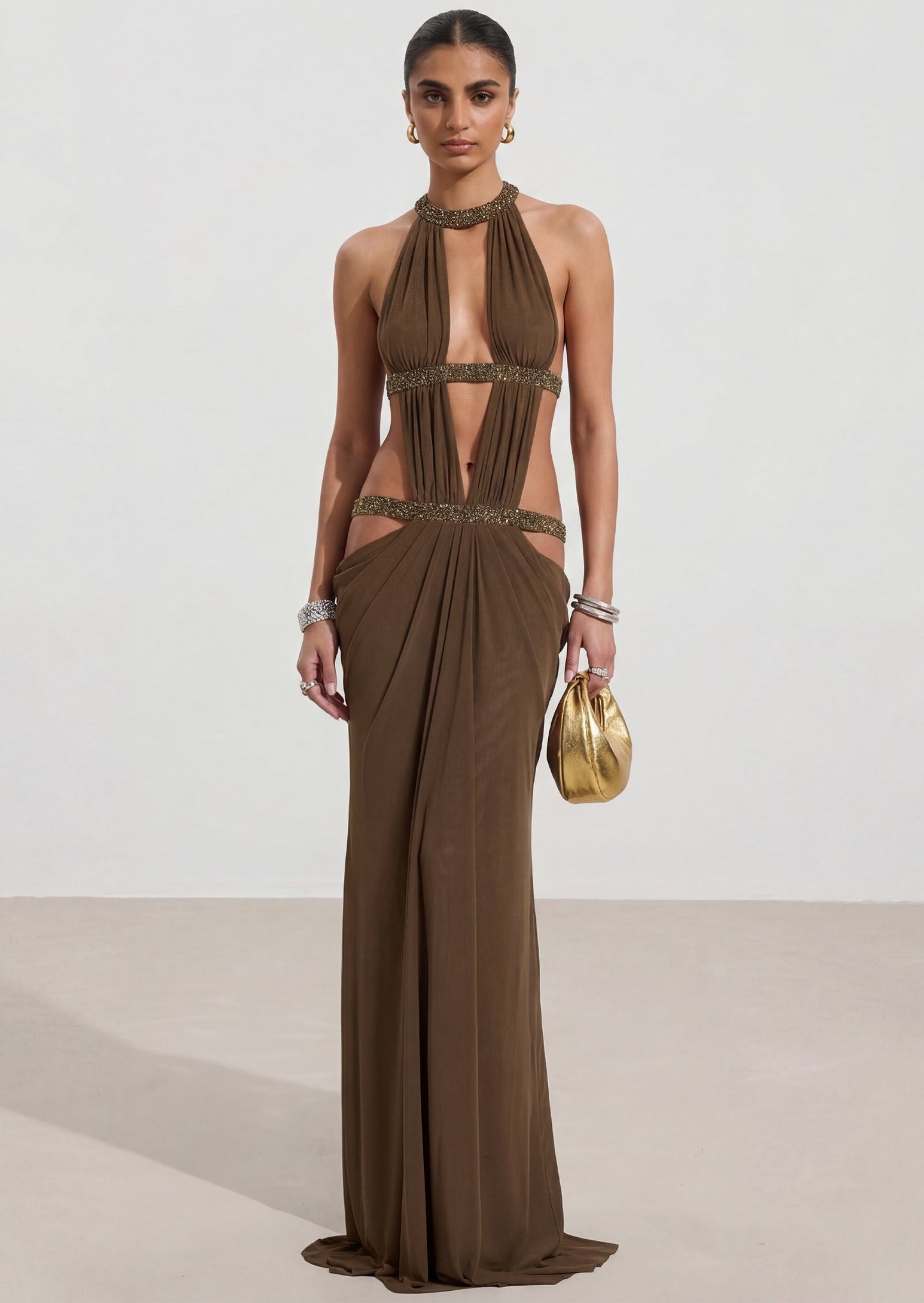 Open Back Cut Out Maxi Dress In Moss