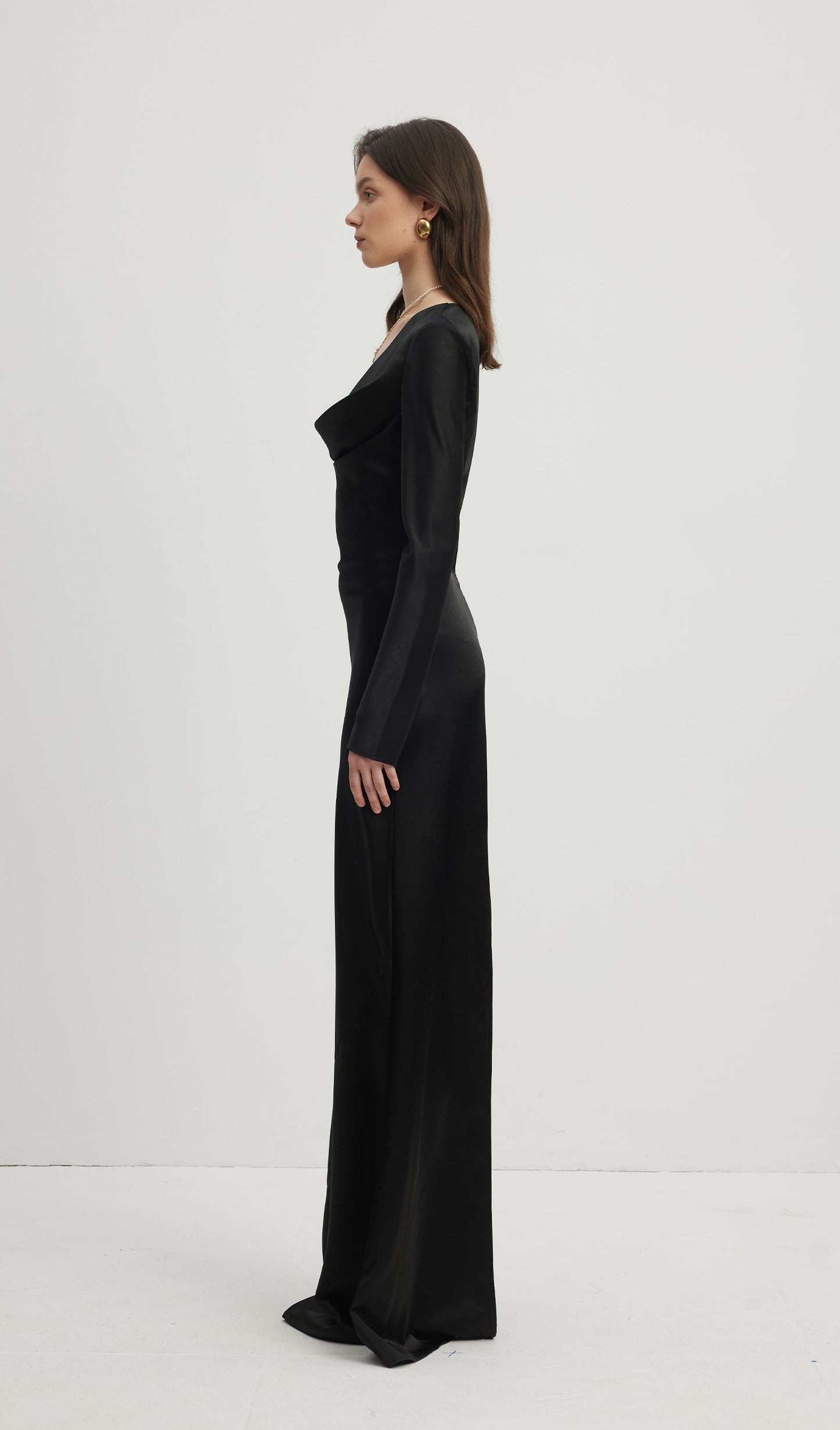 Low Collar Maxi Evening Dress