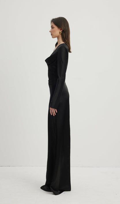 Low Collar Maxi Evening Dress