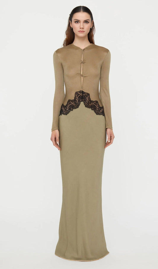 Open Twist Lace Maxi Dress In Eucalypt Black