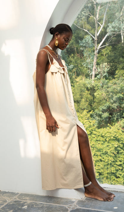 Trendy V-Neck Flower High Slit Maxi Dress