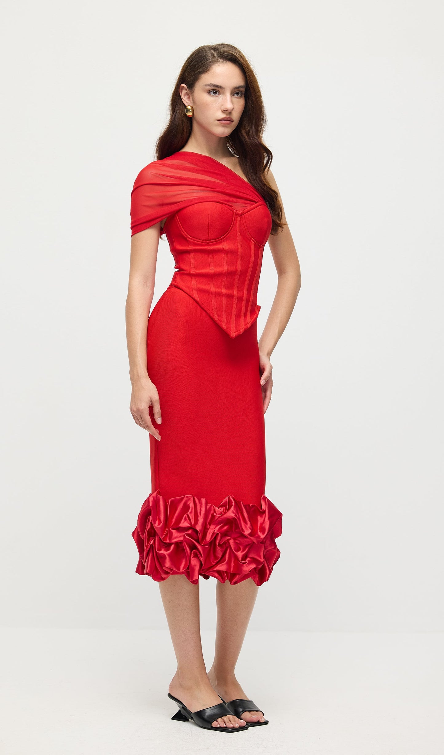 Off Shoulder Fishbone Top & Hip Skirt