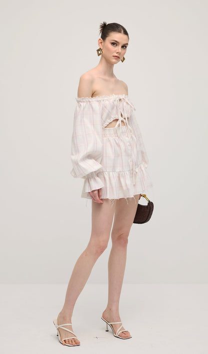 Lace Up Mini Dress Two Piece Set In Grid