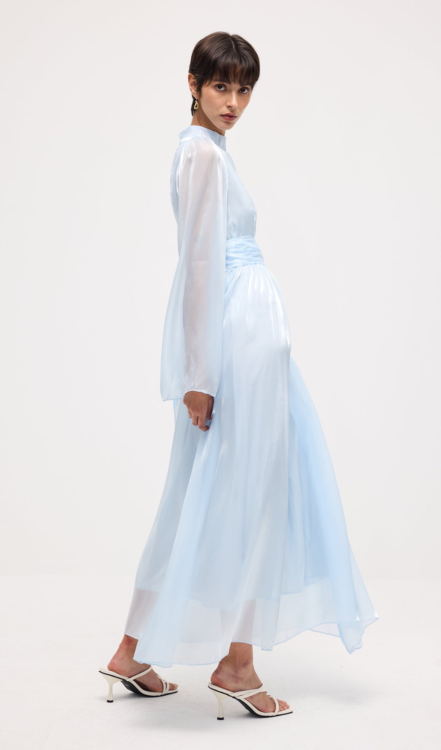 High Neckline Flared Hem Maxi Dress