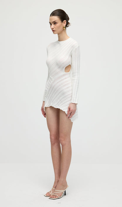 Hollow Out  Mini Dress In White