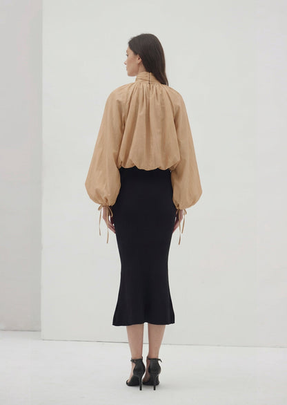 Hexila Balloon Sleeve Volume Blouse In Beige