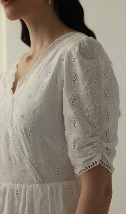 V Neck Midi Dress In White