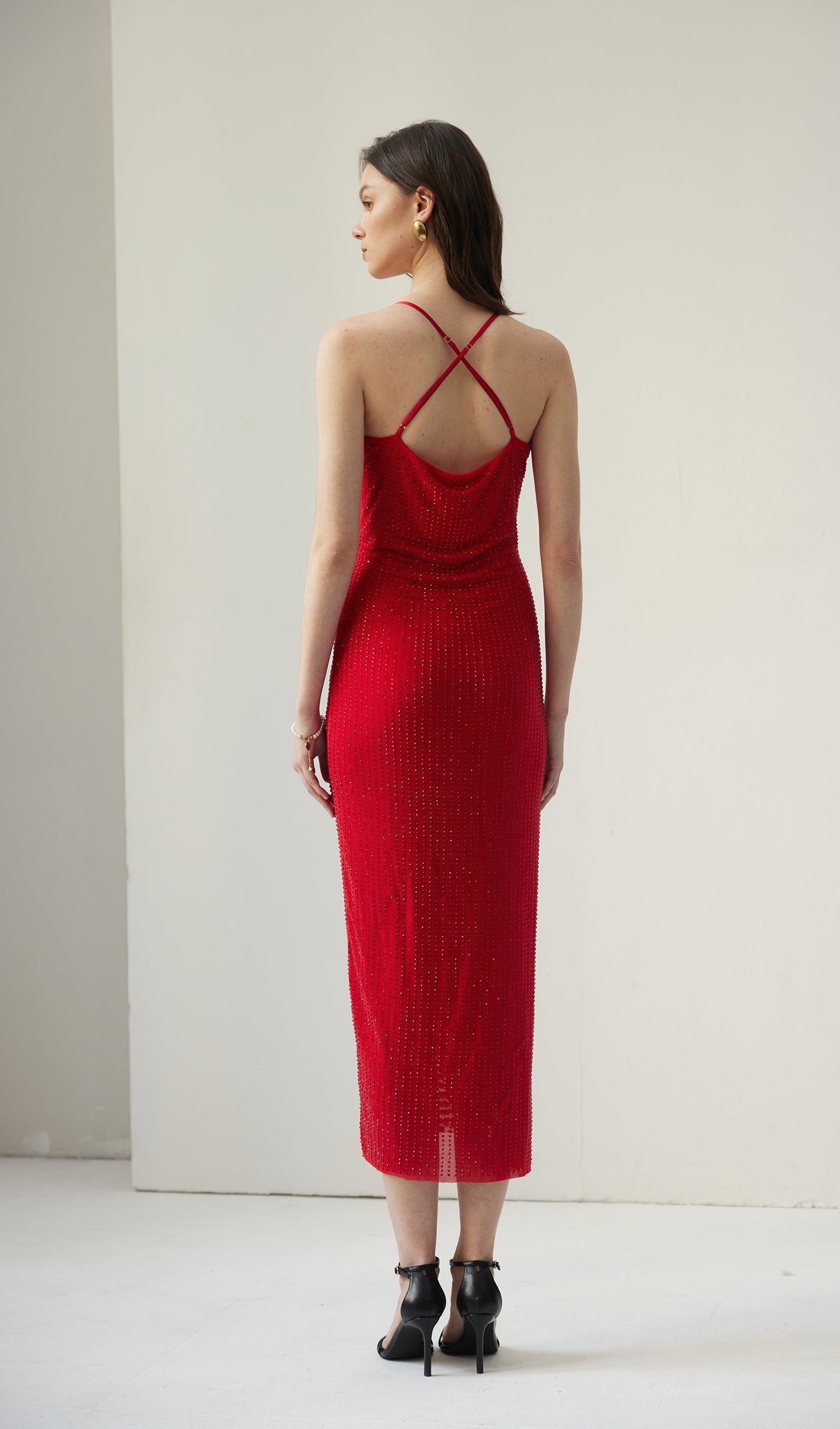 Diamante Ruched Midi Dress