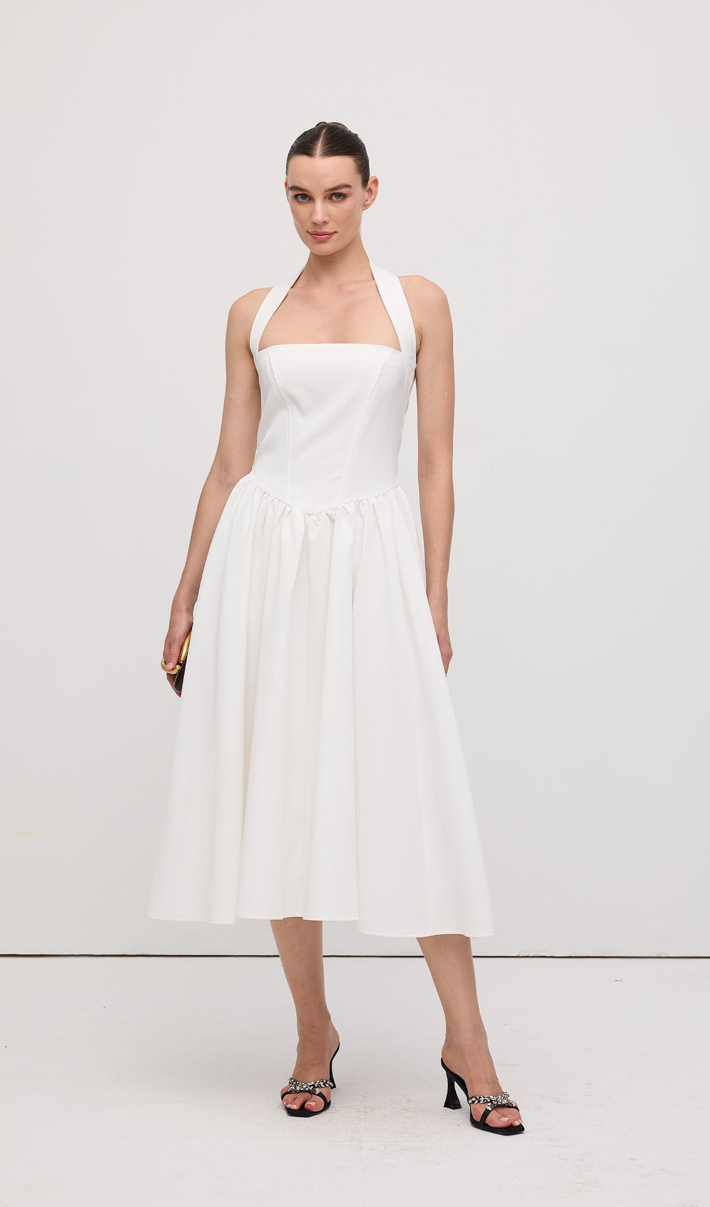 Solid Halter Midi Dress
