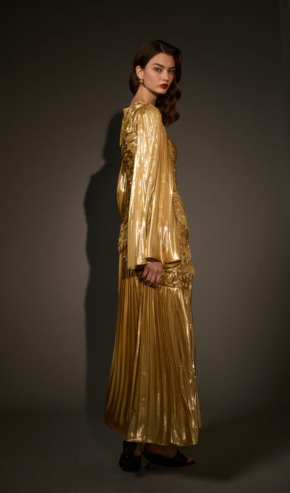Metallic Maxi Dress In Gold