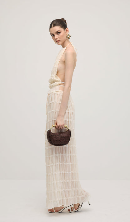 Halter Top & Ruched Detail Maxi Skirt Sets In White